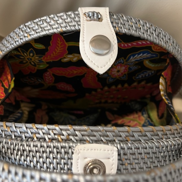 Gray Shoulder Bag with Floral Lining - Picture 2 of 3